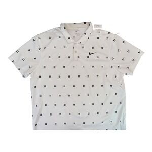 Nike Dri-Fit Mens Golf Polo Shirt White Black Geo Print Short‎ Sleeve Size XXL